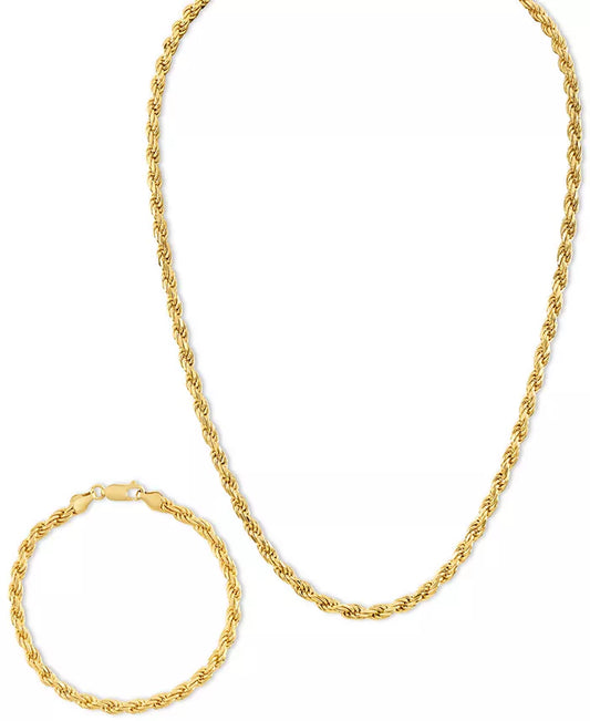 2-Pc. Set 22" Rope Link Chain Necklace & Matching Bracelet, Created for Macy'S